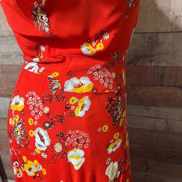 Free People Jess Wrap Dress in Red-Orange Floral Size M - Picture 13 of 16